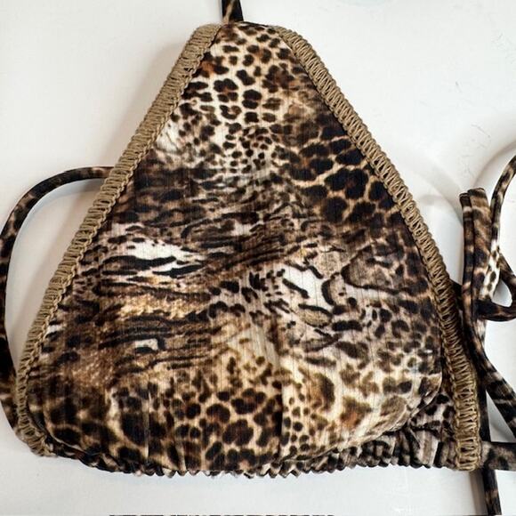 BECCA Women's Leopard Triangle Tassel Bikini Top, Swimwear Separates - Picture 5 of 13